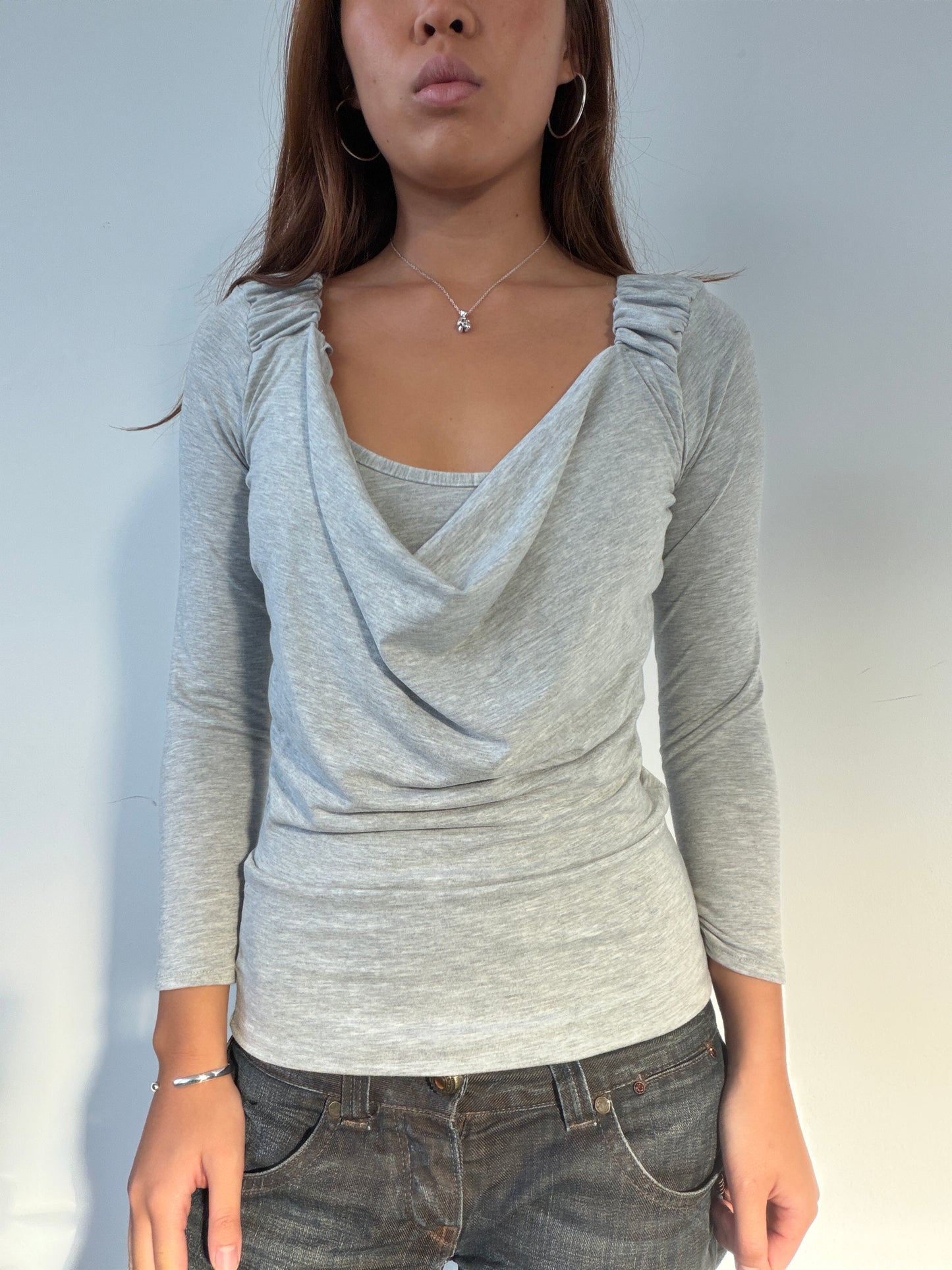 Grey Mei Cowl Neck Top