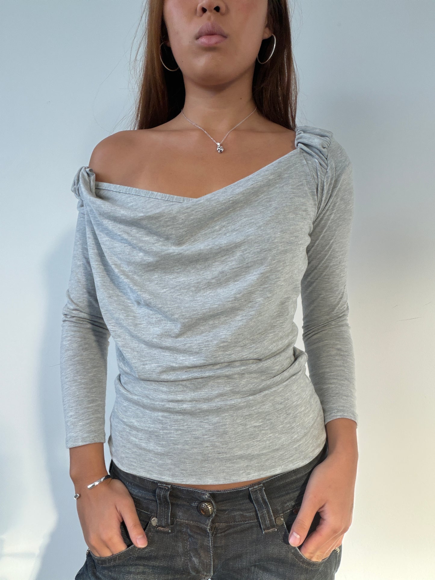Grey Mei Cowl Neck Top