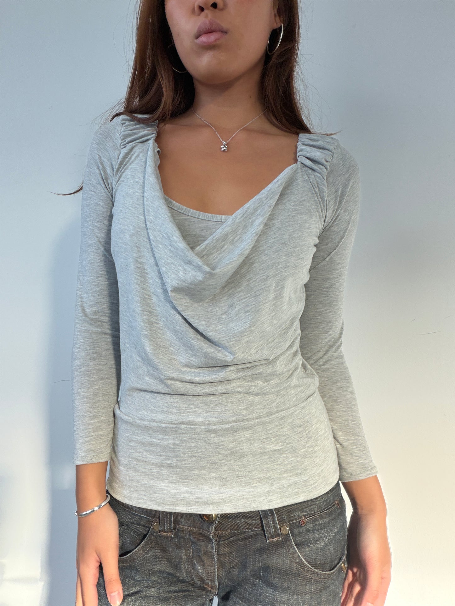 Grey Mei Cowl Neck Top