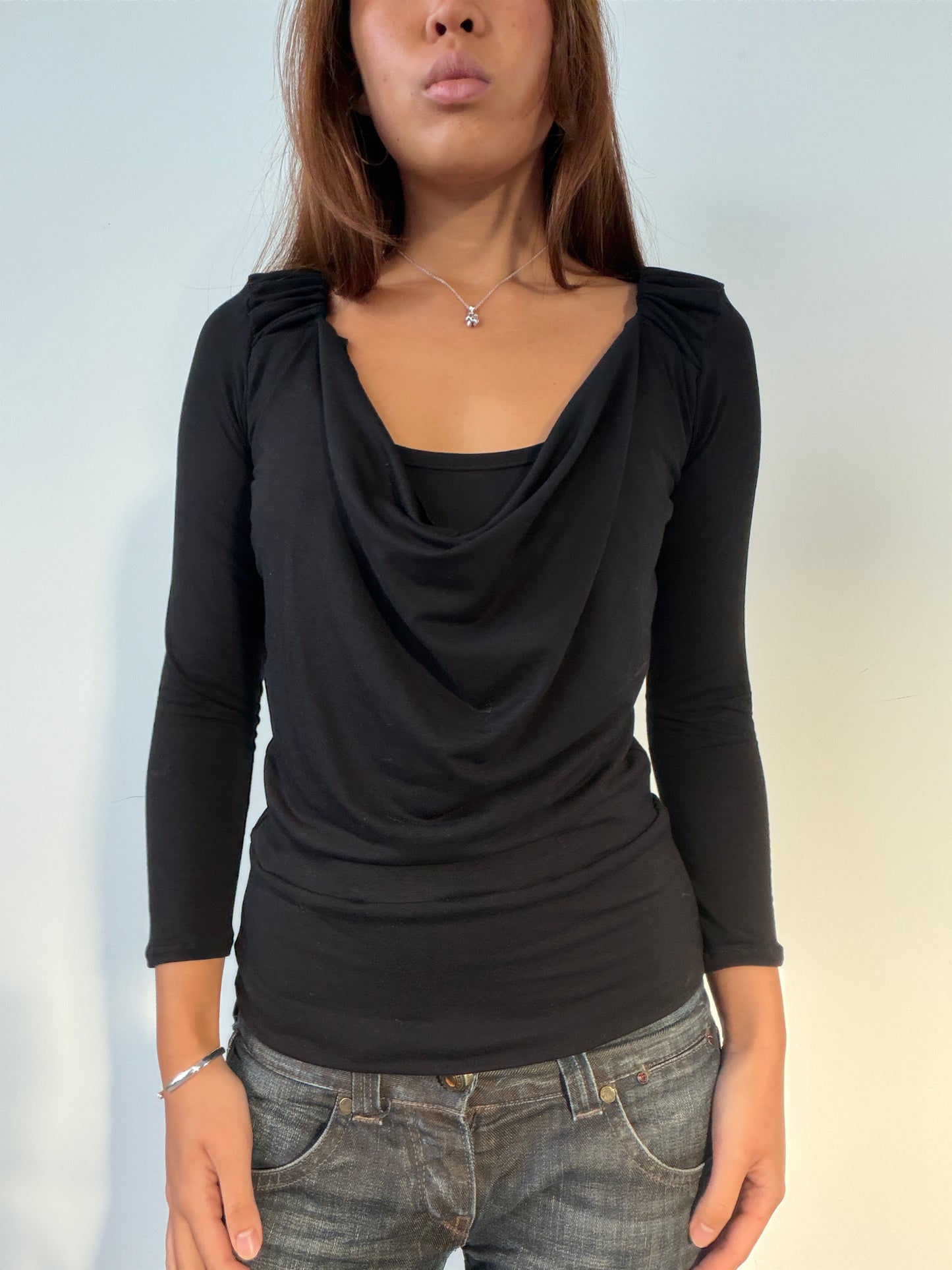 Black Mei Cowl Neck Top