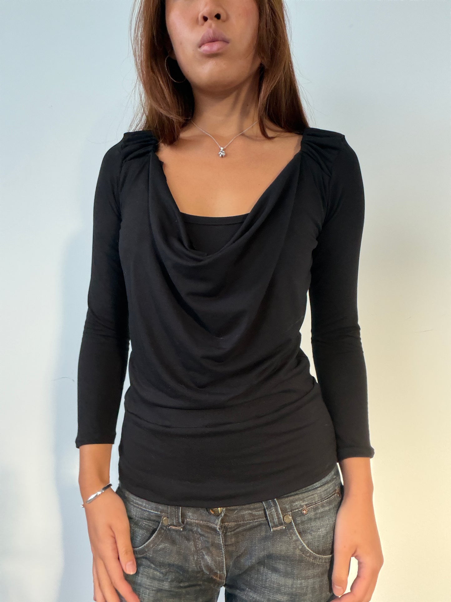 Black Mei Cowl Neck Top