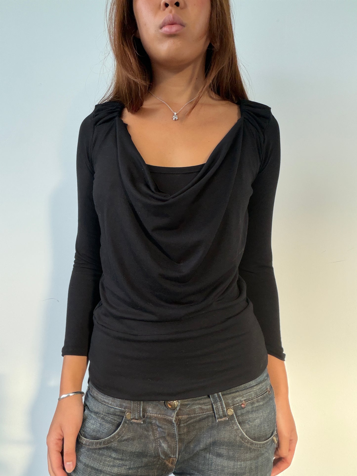 Black Mei Cowl Neck Top