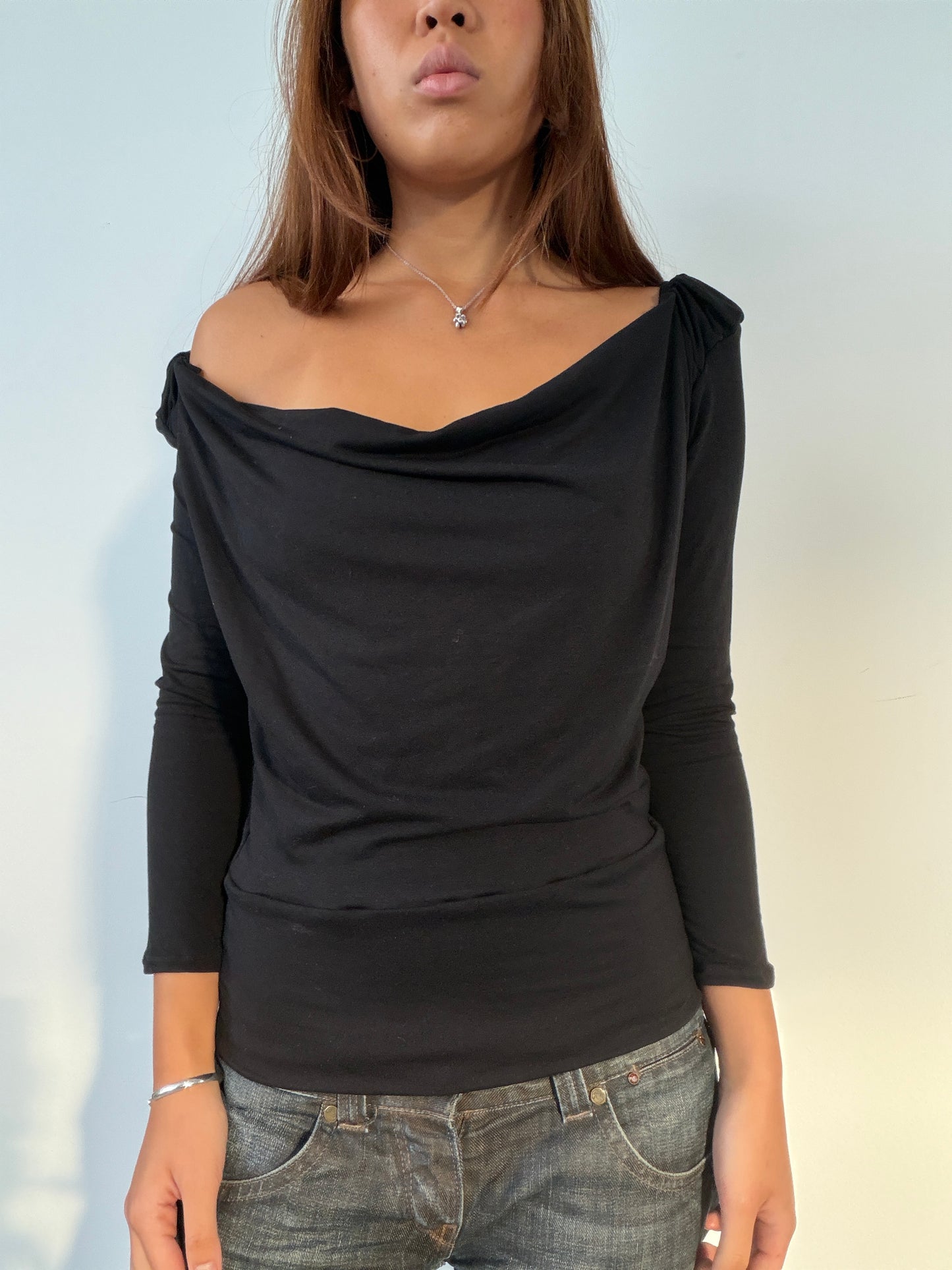 Black Mei Cowl Neck Top